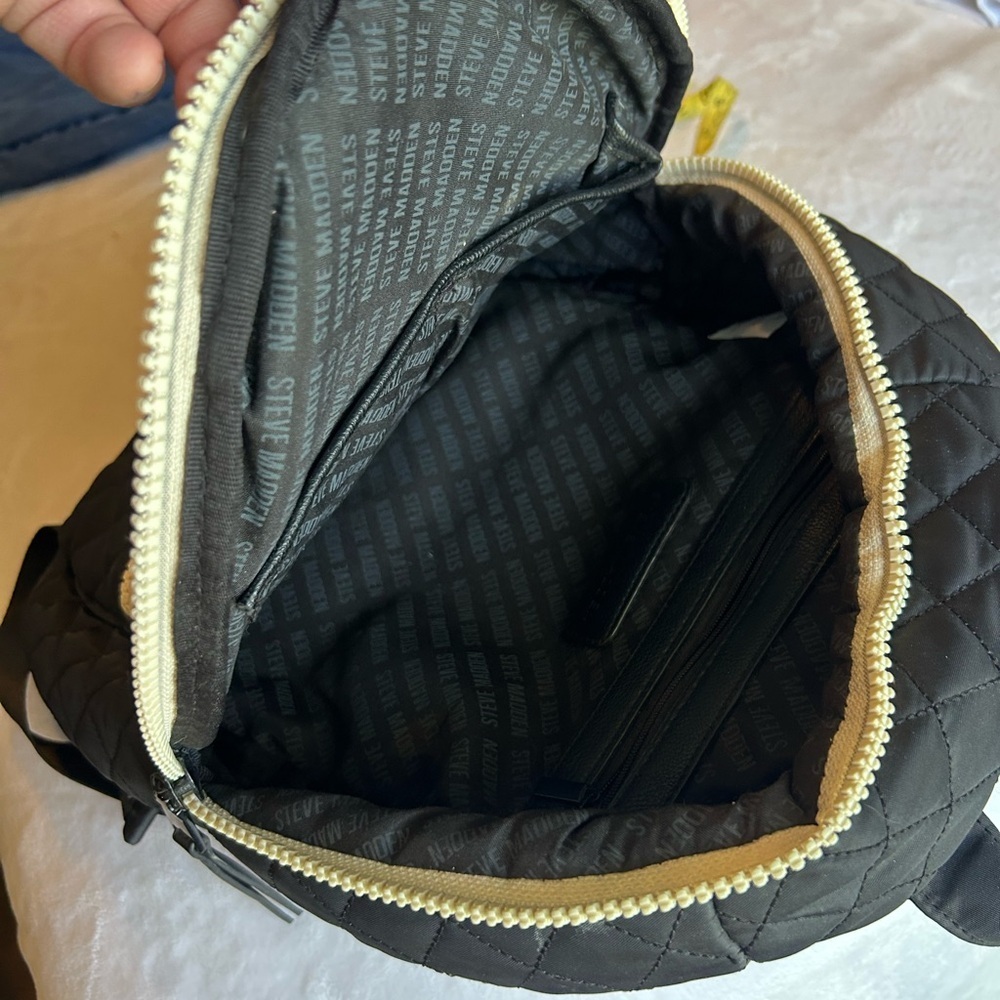 Steve Madden Black Minimalist Backpack with Textured Fabric - Picture 4 of 7